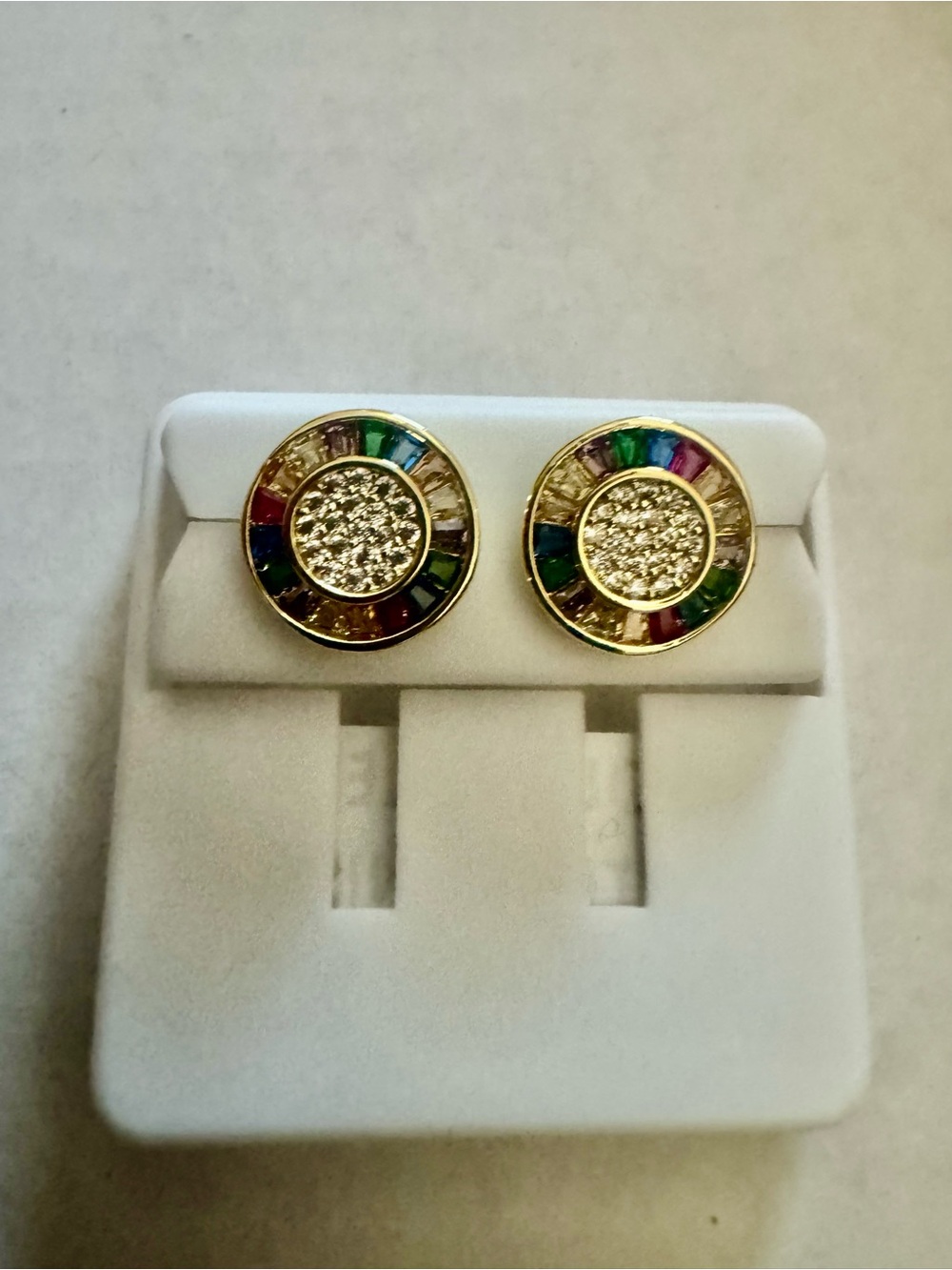 Gold-Tone Multicolor Baguette Circle Stud Earrings